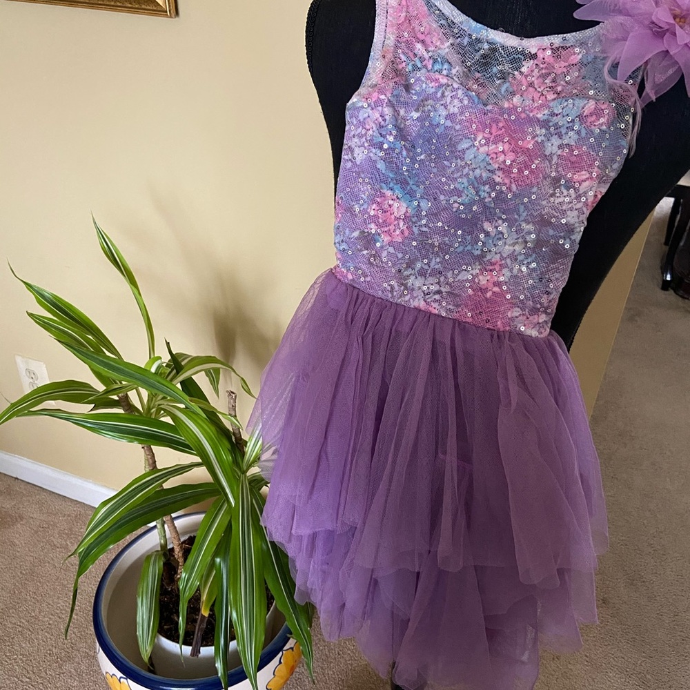 Purple, pink, and light blue dress